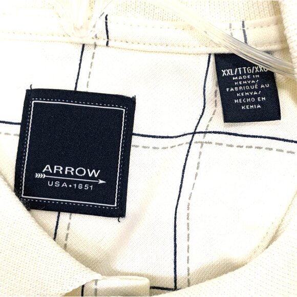 Arrow Mens White Checkered Polo Shirt XXLT Cotton/Polyester Blend Classic Fit - Picture 5 of 16